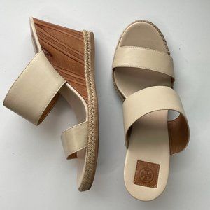 Tory Burch wedge Raya Mule - cream leather and wood heel